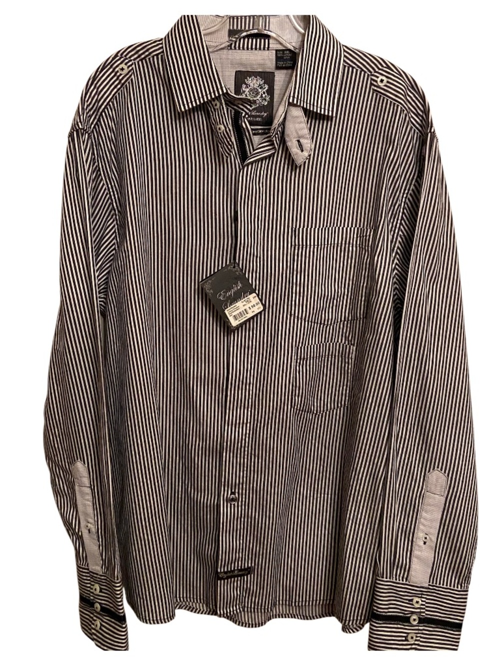 English Laundry Men’s Striped Button-Up Shirt XXL Black White NWT